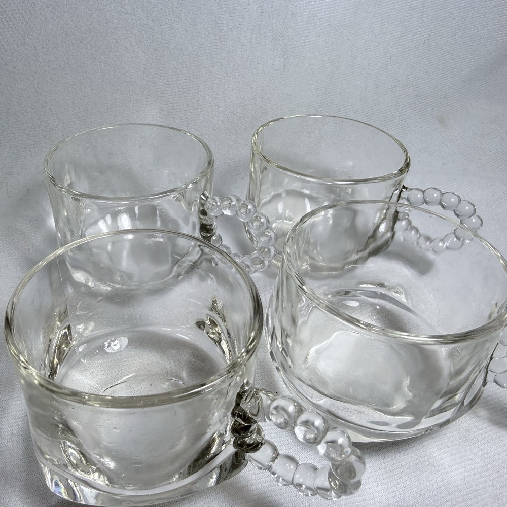 Vintage Hazel Atlas Snack Glass Cups set of 5 Punch Partycore Beaded Ring Handle